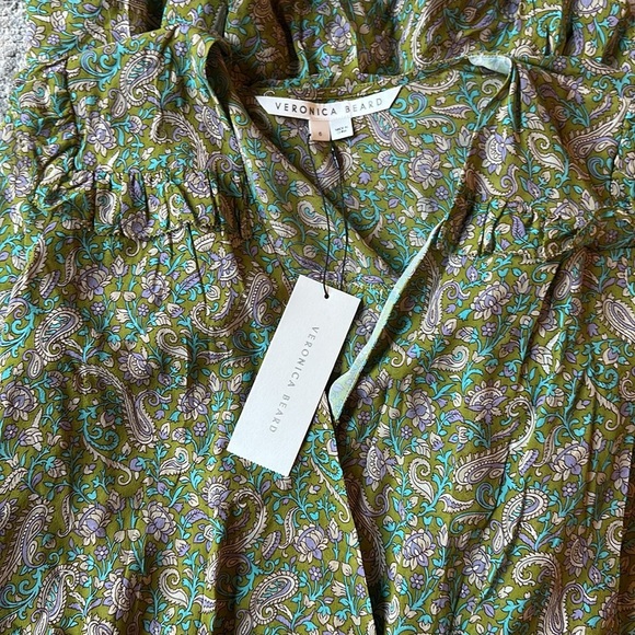 Veronica Beard Dakota Dress Green Paisley Multicolor‎ Boho 100% Silk NWT -Size 6 - Picture 7 of 9